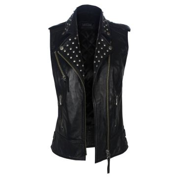 Biker Damer Læder Studded Kravevest