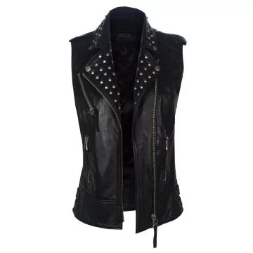 Biker Ladies Leather Studded Collar Vest