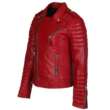 Biker Quilted Red Leather Jacket Men