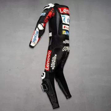 Francesco Bagnaia Ducati 2025 Winter Test biker suit, left side view