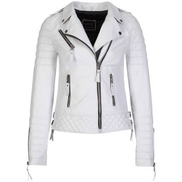 Quilted Leather Jacket Womens White