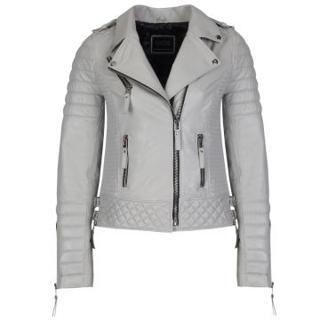 Quilted Leather Jacket Womens Grey