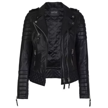 Quilted Black Leather Jacket - Women's Quilted Biker | Shop