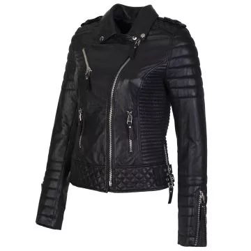 Giubbotto in pelle trapuntato da biker per donna