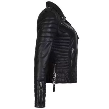 Giubbotto in pelle trapuntato da biker per donna