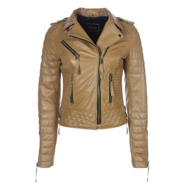 Quilted Leather Jacket Womens Camel Colour