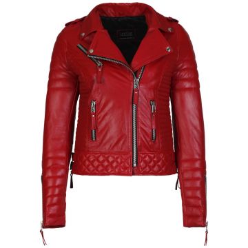 Quilted Leather Jacket Womens Red