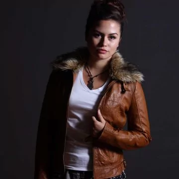 tan zipper jacket slim fit women