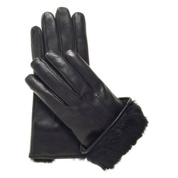 schwarze Lederhandschuhe mit Fellfutter