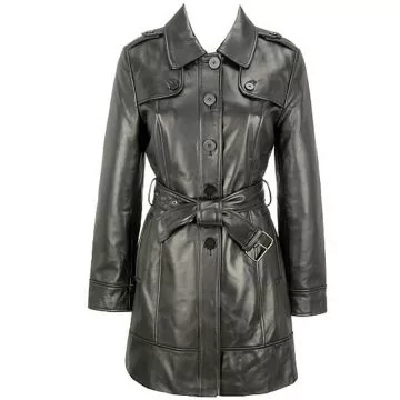 Svart trenchcoat med belte for kvinner, forfra