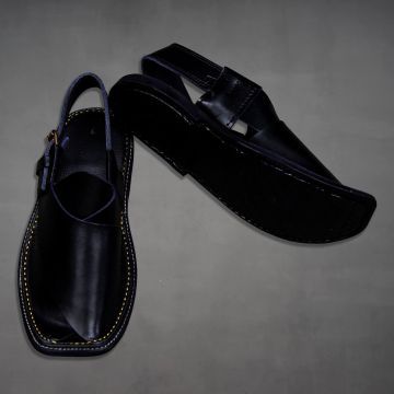 Schwarze Leder-Chappal für Herren