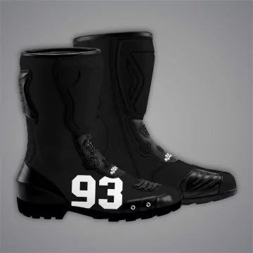 Black motorcycle boots for the Marc Marquez Ducati British GP 2024 suit
