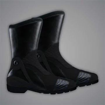 Black motorcycle boots for the Pata Yamaha suit