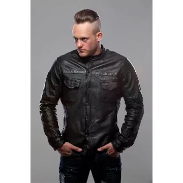 men's cowhide leather shirt jacket