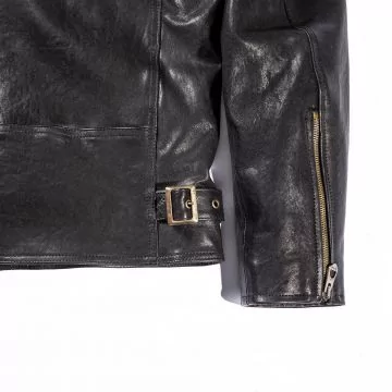 Giubbotto Pelle Moto Cafe Racer Nera Polsini