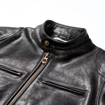 Giubbotto Pelle Moto Cafe Racer Nera Collare