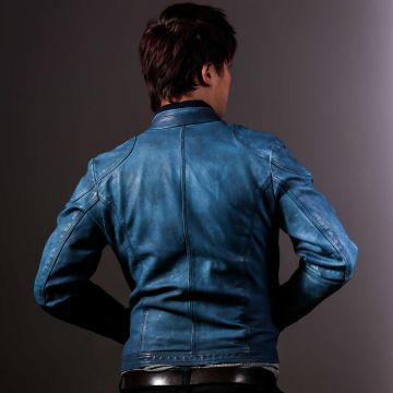 Chaqueta de cuero azul jazz para hombres
