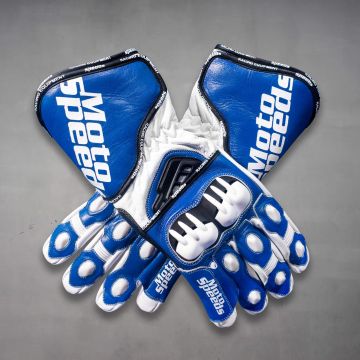 Guanti da Biker in Pelle Blu e Bianca per Uomo