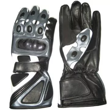 Bravo scooter motorcycle race gloves in grey cowhide with carbon knuckles