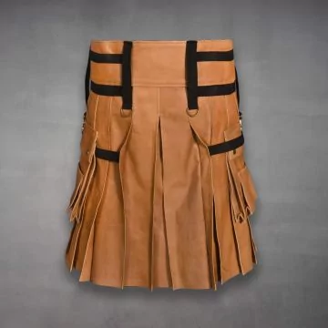 Brown Handmade Leather Kilt Men back view