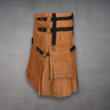 Brown Handmade Leather Kilt Men