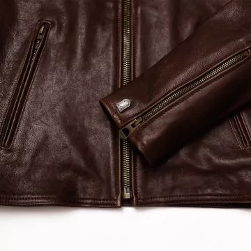 ブラウンレザージャケット カフ ジップ ビュー