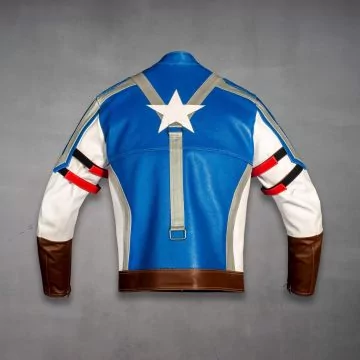 Blå Captain America First Avenger-jakke i kuskinn, bakfra
