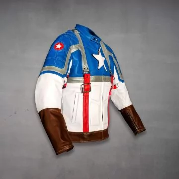 Blå Captain America First Avenger-jakke i kuskinn, høyre side