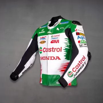 cowhide leather motorbike racing jacket