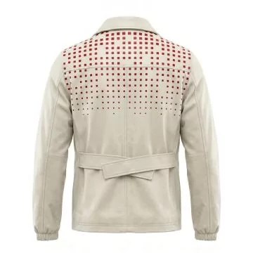 Natalie Cook inspired white sheepskin jacket, back view