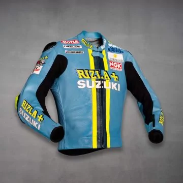 Chris Vermeulen 2008 sky blue racing jacket, right side view