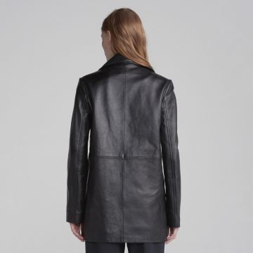 Classic Leather Peacoat Women Black