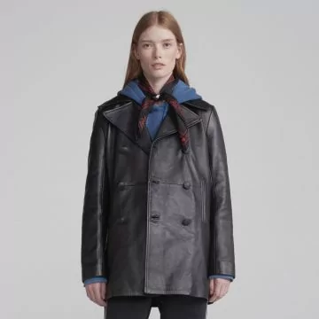 Klassisk lær peacoat damer