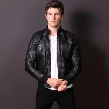 black sheepskin bomber jacket