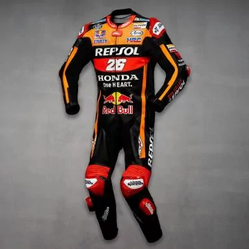 Pedrosa 2017 Honda black race suit, left front view