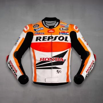 Dani Pedrosa 2013 MotoGP jacket, Repsol Honda replica in fluorescent red, orange and white, front view