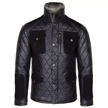 Chaqueta de cuero con cuello de pelo de diamante