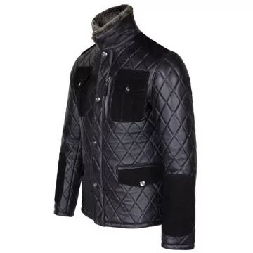 chaqueta de cuero negra para hombre en piel de oveja
