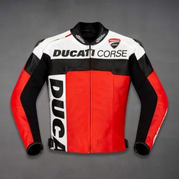 Ducati Corse Leather Motorcycle Racing Jacket front view