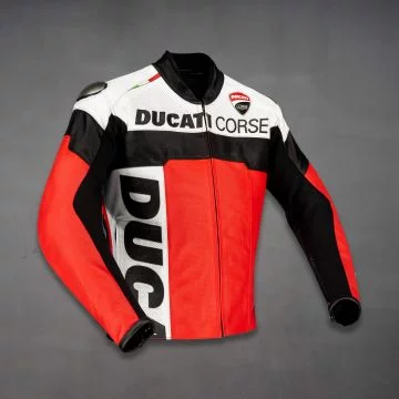 Ducati Corse Leather Motorcycle Racing Jacket right perspective view