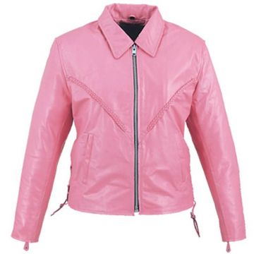 Jaqueta Feminina Rosa de Couro Trançada