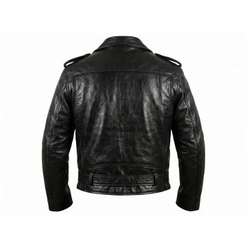 Biker Boyz Black Motorcycle Leather Jacket back view