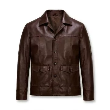 Fight Club Brad Pitt Brown Leather Jacket front view