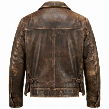 Indiana Jones Distressed Brown Leather Jacket back view