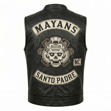 Mayans MC Black Leather Vest back view