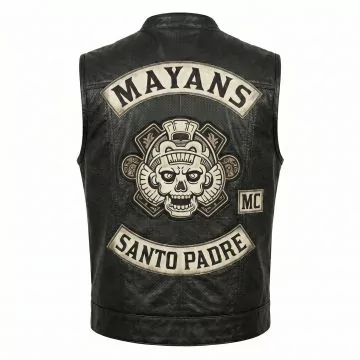 Mayans MC Black Leather Vest back view
