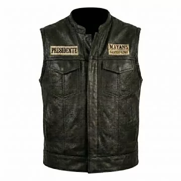 EZ Reyes Black Leather Vest Mayans MC Inspired