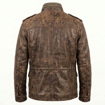 Rambo Distressed Brown Leather Jacket back view