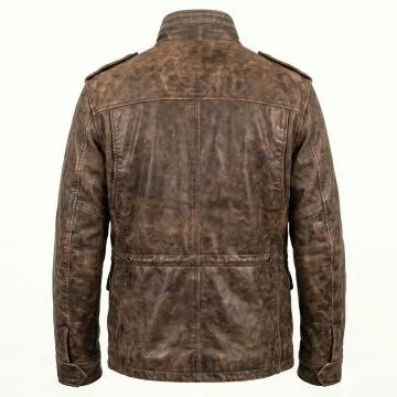 Rambo Distressed Brown Leather Jacket back view