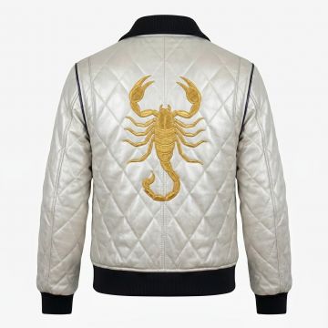 Ryan Gosling Drive Scorpion Bomber Leather Jacket back view